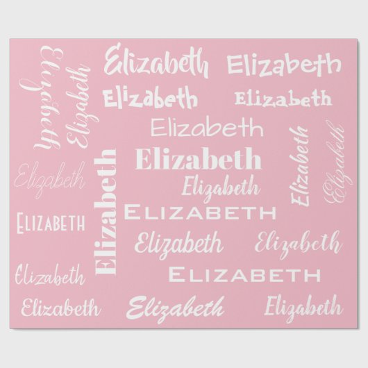 Naam Initiaal Monogram Roze Witte Gepersonaliseerd Cadeaupapier (Vlak)