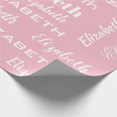 Naam Initiaal Monogram Roze Witte Gepersonaliseerd Cadeaupapier (Hoek)
