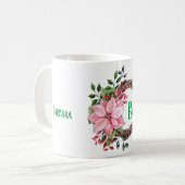 Naam & Initiaal of nummers, Roze Poinsettia 11oz Koffiemok (Voorkant links)