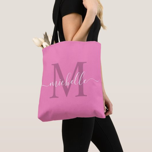 naam & Initiaal pastel Roos roze Tote Bag (Dichtbij)