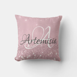 Naam Initiaal Roze Roze Blush Glitter Kussen