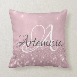 Naam Initiaal Roze Roze Blush Glitter Kussen