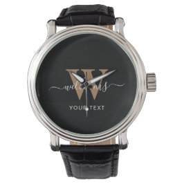 Naam Initiaal van modern zwart monogram Gold Scrip Horloge