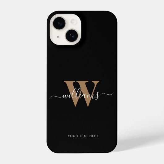 Naam Initiaal van modern zwart monogram Gold Scrip iPhone Hoesje (Achterkant)