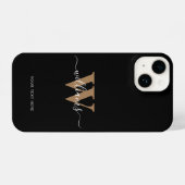 Naam Initiaal van modern zwart monogram Gold Scrip iPhone Hoesje (Achterkant horizontaal)