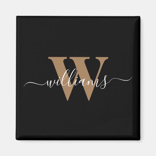 Naam Initiaal van modern zwart monogram Gold Scrip Magneet (Voorkant)