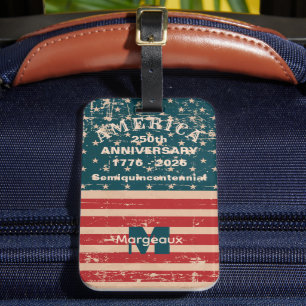 Naam-Initiaal, Vintage Stars & Stripes Vlag Motief Bagagelabel