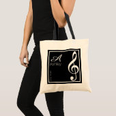 Naam, Initiaal & Witte Treble Clef, Muziek Zwart Tote Bag (Voorkant (product))