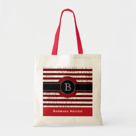 Naam&initiaal zwart/rood monogram tote bag