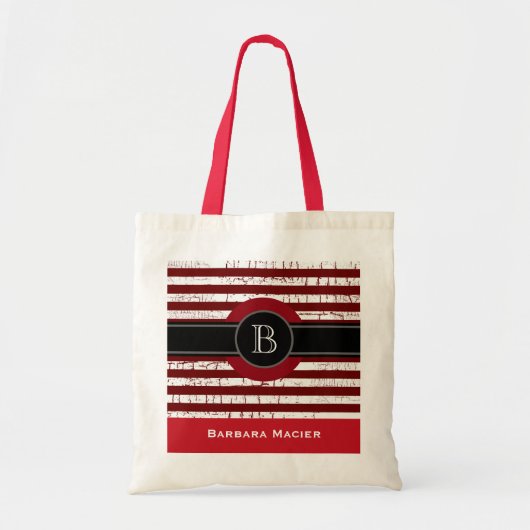 Naam&initiaal zwart/rood monogram tote bag (Voorkant)