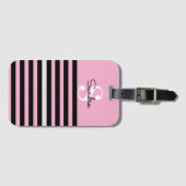 Naam, Initiaal Zwart & Roze Streep Chic Bagagelabel (Voorkant (horizontaal))