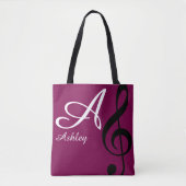 Naam, initiaal & zwarte treble clef wijnmuziek tote bag (Voorkant)