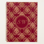 Naam Initialen Gold Damask op Bourgogne Weddenscha Planner (Voorkant)