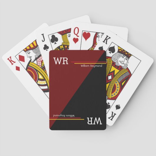 naam & initialen half zwart half rood cool pokerkaarten (Achterkant)