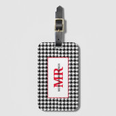 Naam & Initialen, Houndstooth rode accenten Bagagelabel (Voorkant (verticaal))