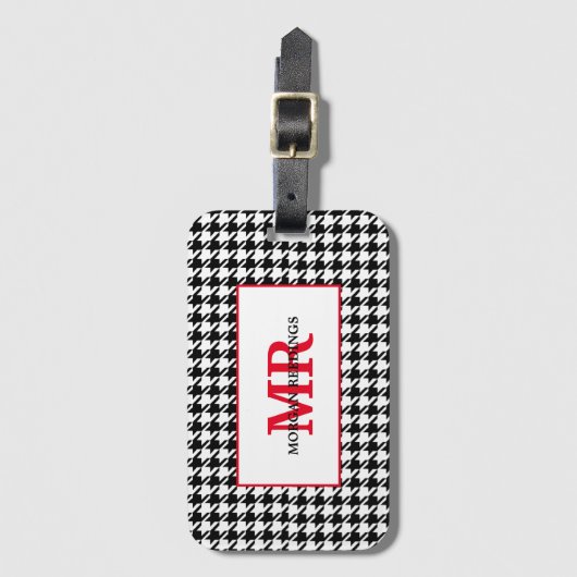 Naam & Initialen, Houndstooth rode accenten Bagagelabel (Voorkant (verticaal))
