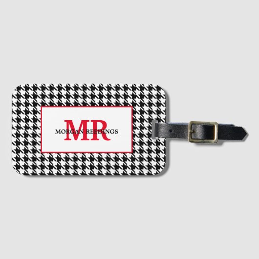 Naam & Initialen, Houndstooth rode accenten Bagagelabel (Voorkant (horizontaal))