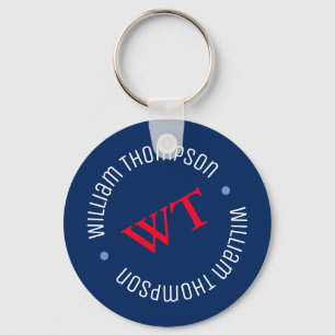 naam initialen monogram op blauw sleutelhanger