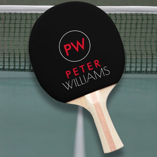 Naam & initialen monogram op cool zwart tafeltennisbatje
