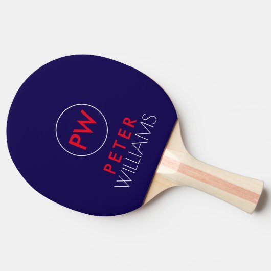 Naam & Initialen Monogram op Donkerblauw Tafeltennisbatje (Zijkant)