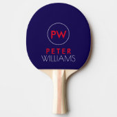 Naam & Initialen Monogram op Donkerblauw Tafeltennisbatje (Voorkant)
