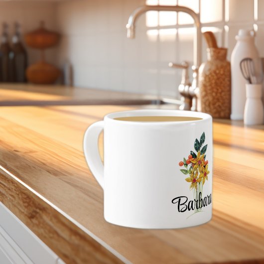 Naam Initialen of Tekst, Papier Gewatteerde Bloeme Espresso Kop