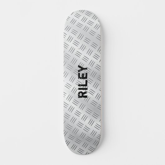 Naam Initialen Silver Grey Steel Checker Bord toev Persoonlijk Skateboard (Voorkant)