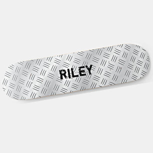 Naam Initialen Silver Grey Steel Checker Bord toev Persoonlijk Skateboard
