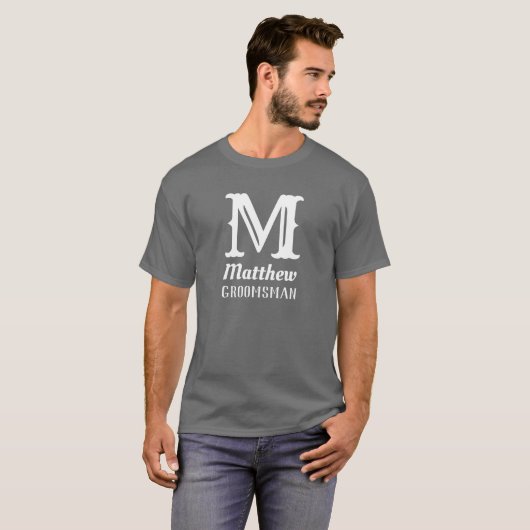 Naam Initieel Monogram Bruidsjonker Trouw Grijs T-shirt (Voorkant volledig)