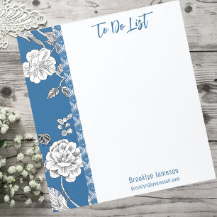  naam Inscripted Blue Floral Toile Notitieblok