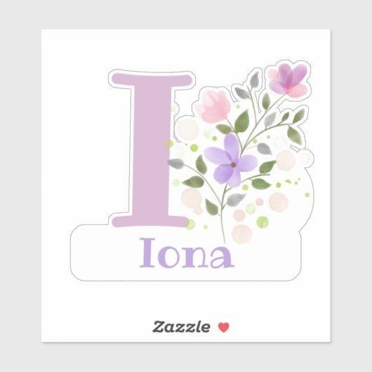Naam Iona & Initiaal met Floral Design Sticker (Vel)