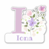 Naam Iona & Initiaal met Floral Design Sticker (Voorkant)