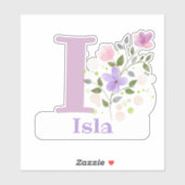 Naam Isla plus Initiaal met Floral Design Sticker (Vel)