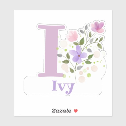 Naam Ivy & Initiaal met Floral Design Sticker (Vel)