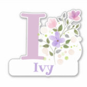 Naam Ivy & Initiaal met Floral Design Sticker (Voorkant)