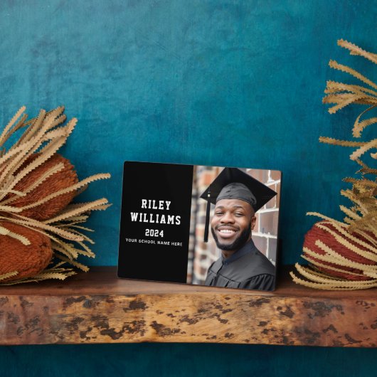 Naam jaar 2024 school modern zwart afstuderen fotoplaat (Zijkant)