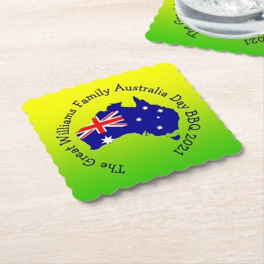 Naam Jaar Australië Dag BBQ toevoegen Kartonnen Onderzetters (Gebogen)
