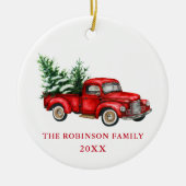 Naam Jaar Jaar Waterverf  Rood Trappen Keramisch Ornament (Voorkant)