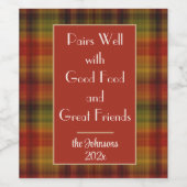 Naam Jaar Quote, Herfst Plaid Patroon, Set van 6 Wijn Etiket (Enkel label)