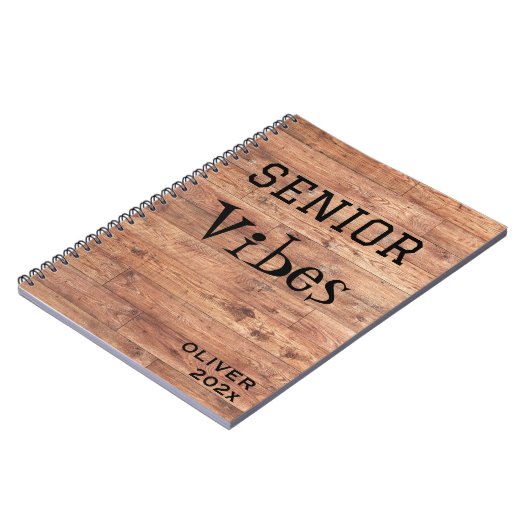 Naam, jaar | Retro Rustic Wood Senior Vibes Notitieboek (Linkerzijde)