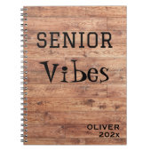 Naam, jaar | Retro Rustic Wood Senior Vibes Notitieboek (Voorkant)