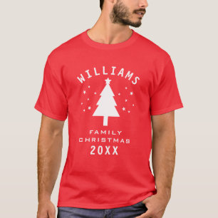 Naam Jaar Ster Kerstboom Familie Pret Rood Wit T-shirt