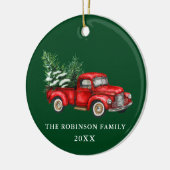 Naam Jaar Waterverf  Red Truck Trees Green Keramisch Ornament (Links)