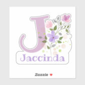 Naam Jaccinda plus Initiaal met Bloemendesign Sticker (Vel)