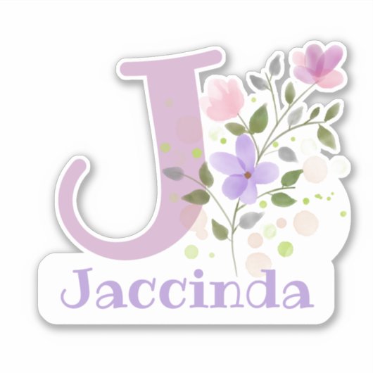 Naam Jaccinda plus Initiaal met Bloemendesign Sticker (Voorkant)