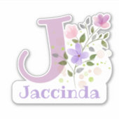 Naam Jaccinda plus Initiaal met Floral Design Sticker (Voorkant)