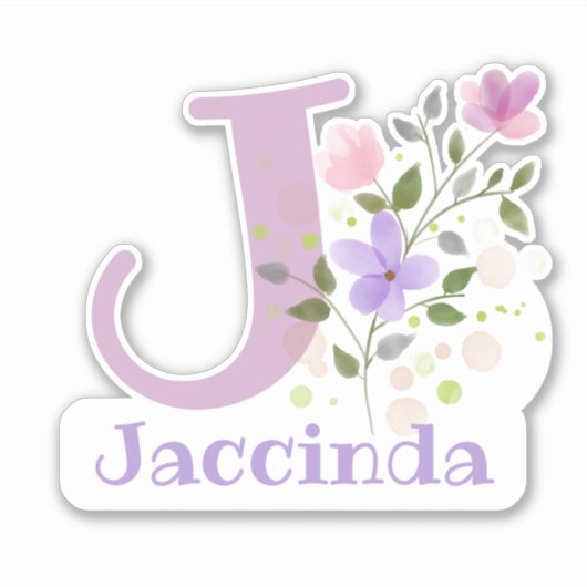 Naam Jaccinda plus Initiaal met Floral Design Sticker (Voorkant)