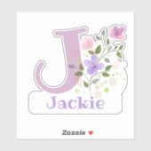 Naam Jackie plus Initiaal met Floral Design Sticker (Vel)