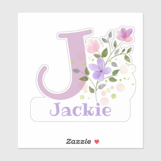 Naam Jackie plus Initiaal met Floral Design Sticker (Vel)