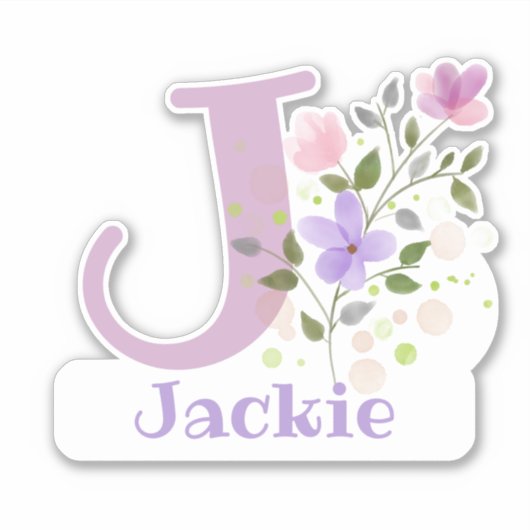 Naam Jackie plus Initiaal met Floral Design Sticker (Voorkant)